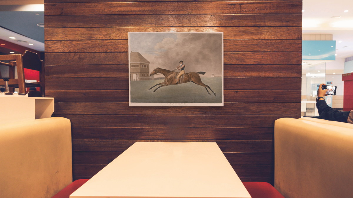 Baronet by George Townly Stubbs, After George Stubbs, shown at 32 × 40 in (81.3 × 101.6 cm) as gallery-wrapped canvas, restaurant