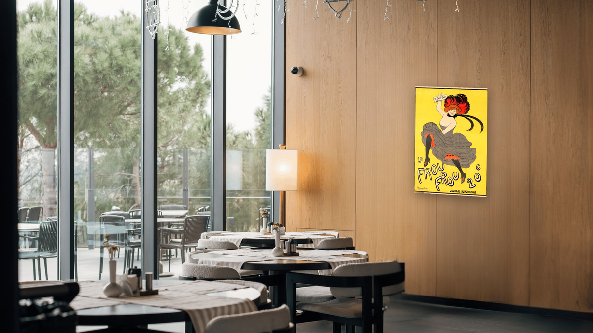 Le Frou Frou by Leonetto Cappiello, shown at 28 × 42 in (71.1 × 106.7 cm) as gallery-wrapped canvas, restaurant