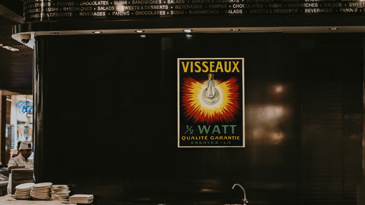 Visseaux 1/2 Watt Advertising Poster, shown at 30 × 40 in (76.2 × 101.6 cm) as gallery-wrapped canvas, restaurant