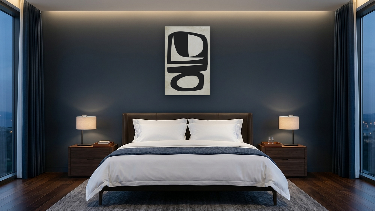 Chance by Dan Hobday, shown at 28 × 42 in (71.1 × 106.7 cm) as gallery-wrapped canvas, hotel guest room