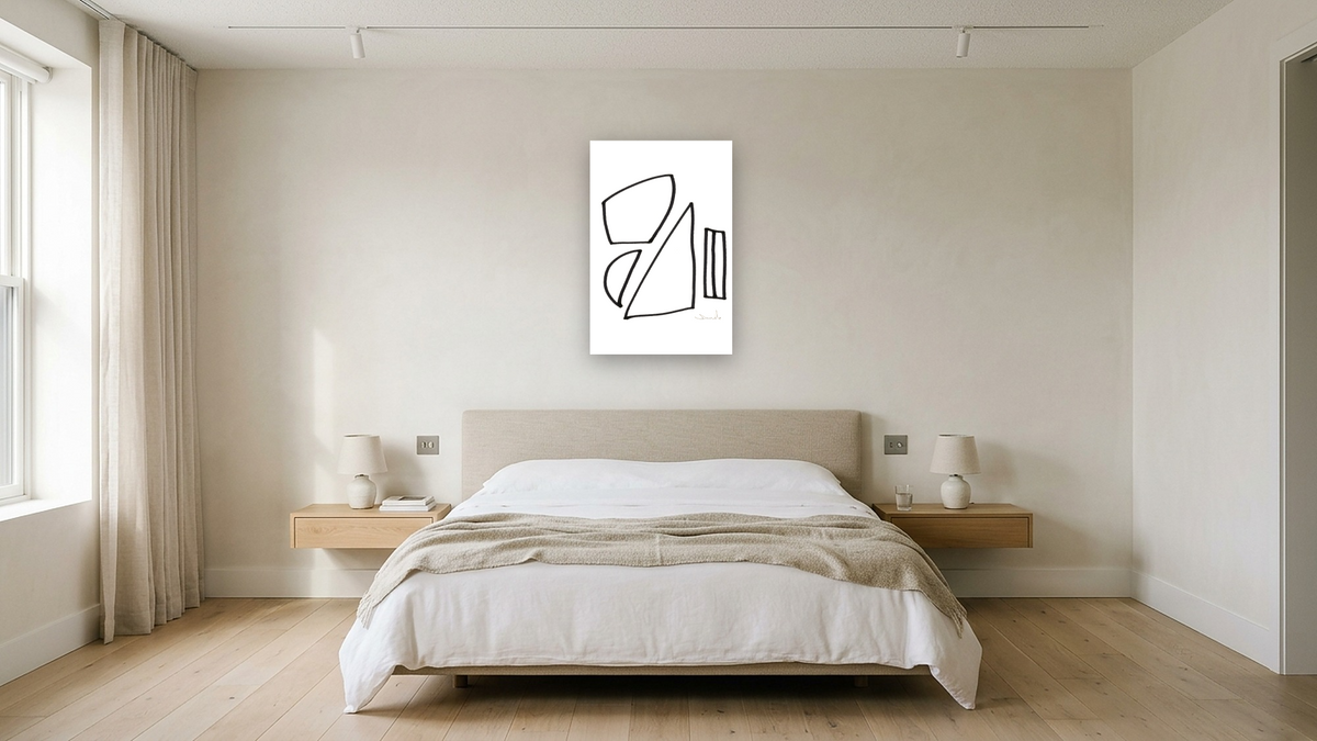 Fair 1 by Dan Hobday, shown at 28 × 42 in (71.1 × 106.7 cm) as gallery-wrapped canvas, hotel guest room