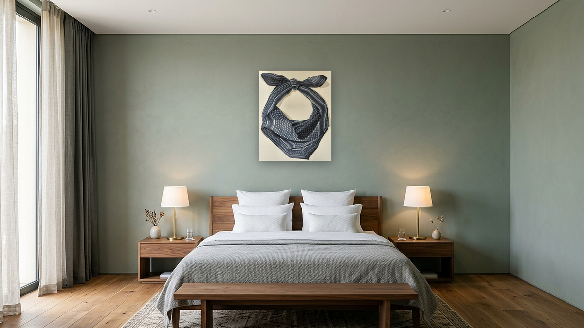 Squint and You'll Miss It, shown at 32 × 40 in (81.3 × 101.6 cm) as gallery-wrapped canvas, hotel guest room