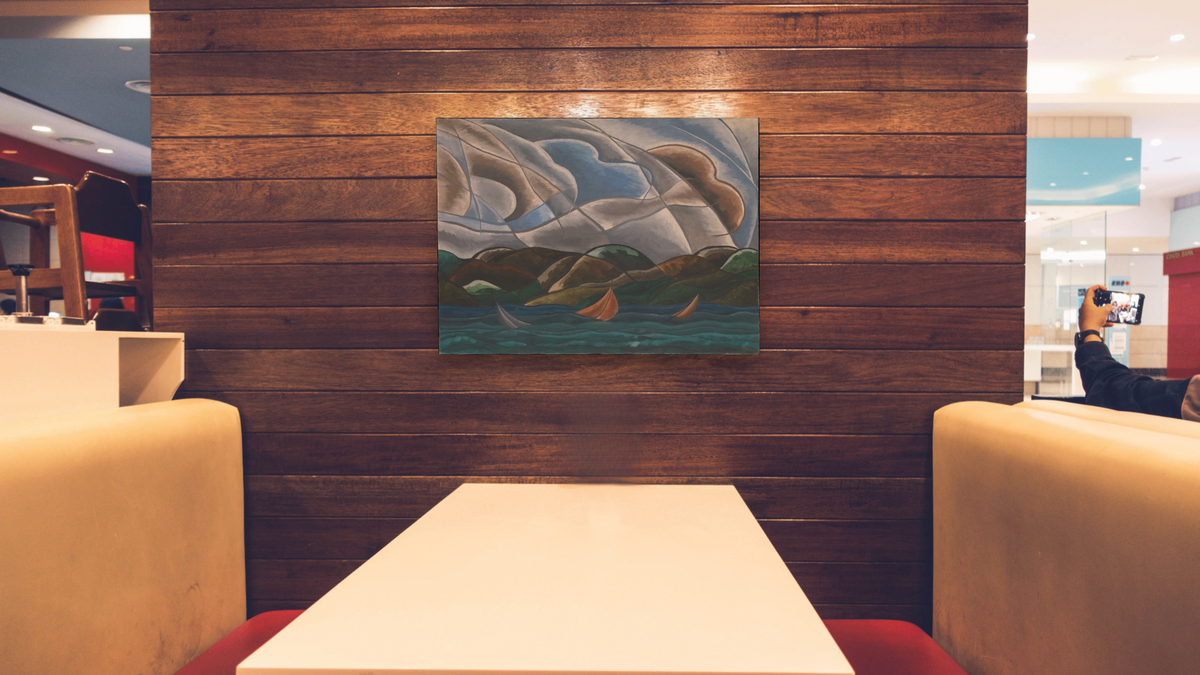 Clouds and Water by Arthur Dove, shown at 30 × 40 in (76.2 × 101.6 cm) as gallery-wrapped canvas, restaurant