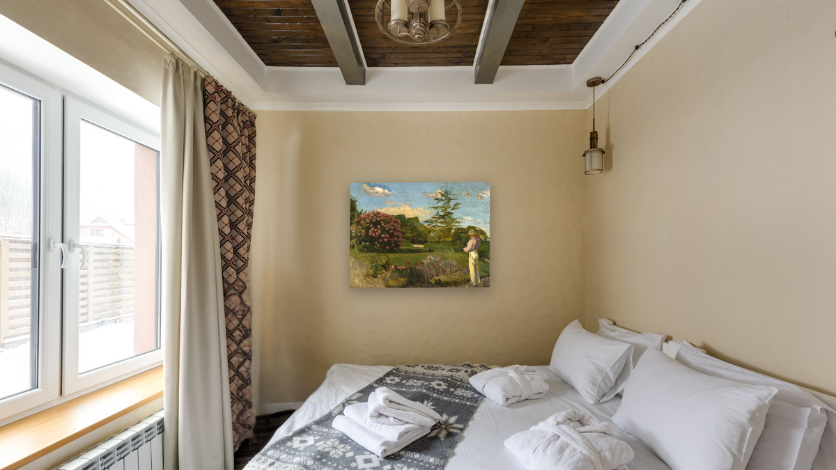 The Little Gardner by Frederic Bazille, shown at 30 × 40 in (76.2 × 101.6 cm) as gallery-wrapped canvas, hotel guest room