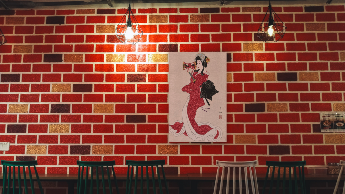 Banto Shucho as Shizuka by Natori Shunsen, shown at 28 × 42 in (71.1 × 106.7 cm) as gallery-wrapped canvas, restaurant