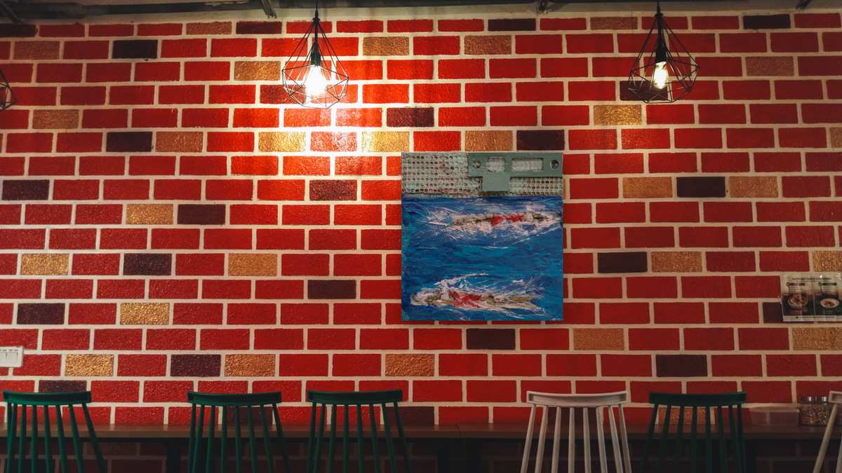 Ships in the Night by Dobee Snowber, shown at 32 × 32 in (81.3 × 81.3 cm) as gallery-wrapped canvas, restaurant