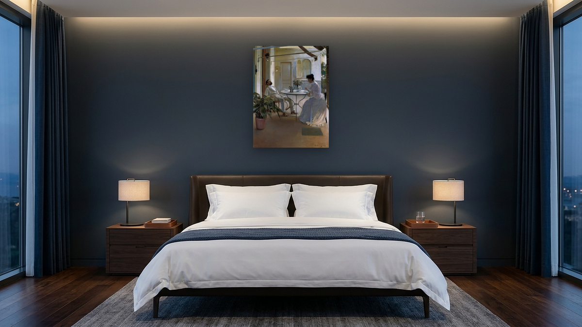 Interior a l'aire lliure by Ramón Casas, shown at 30 × 40 in (76.2 × 101.6 cm) as gallery-wrapped canvas, hotel guest room