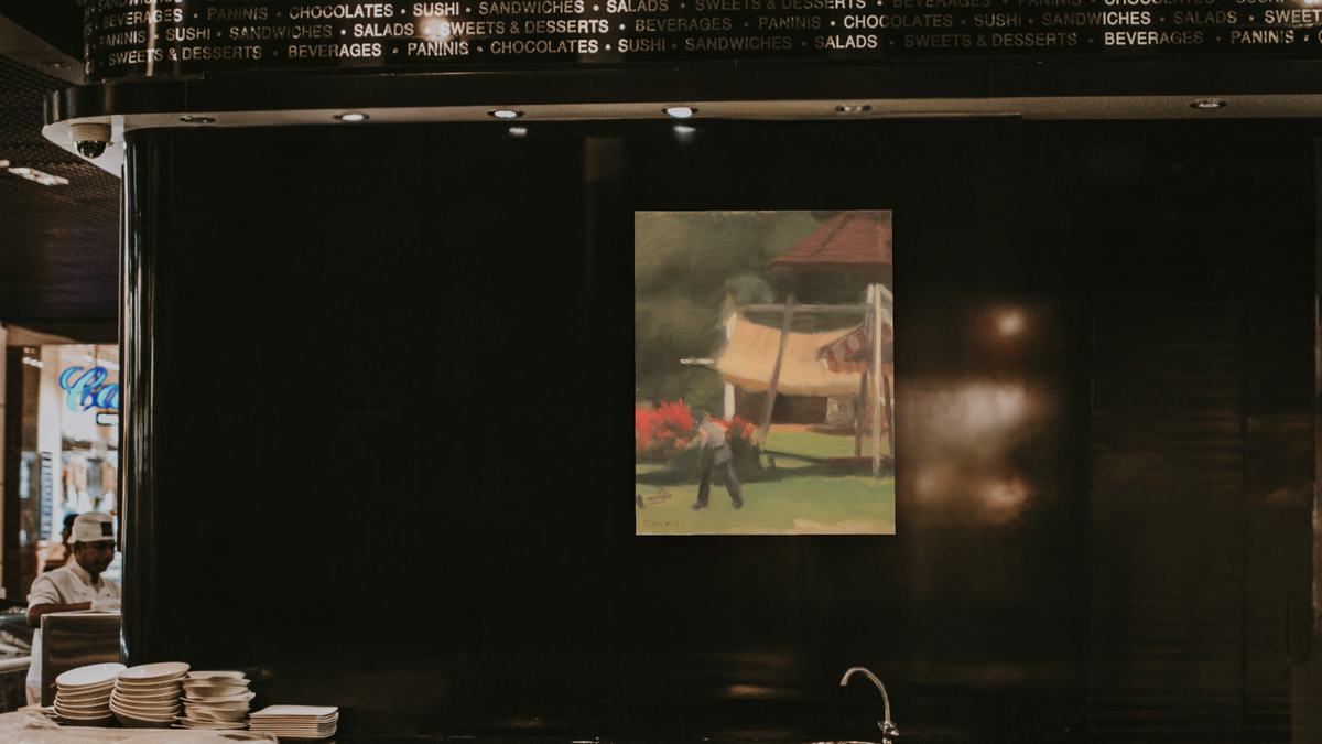 Tea Gardens by Clarice Beckett, shown at 32 × 40 in (81.3 × 101.6 cm) as gallery-wrapped canvas, restaurant