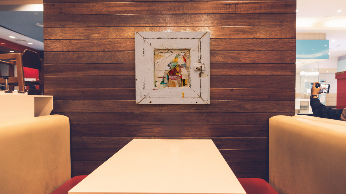 Boots & Dresses by Dobee Snowber, shown at 32 × 32 in (81.3 × 81.3 cm) as gallery-wrapped canvas, restaurant