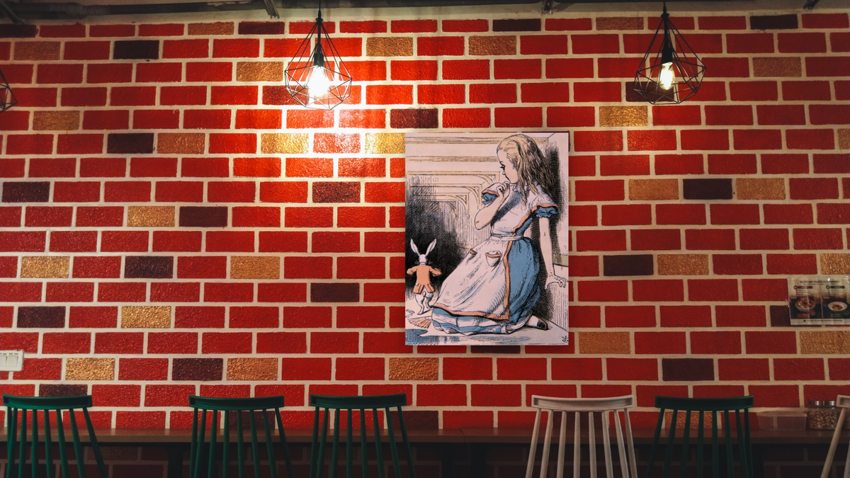 The Pool of Tears, illustration from 'Alice's Adventures in Wonderland' by Lewis Carroll by John Tenniel, shown at 32 × 40 in (81.3 × 101.6 cm) as gallery-wrapped canvas, restaurant