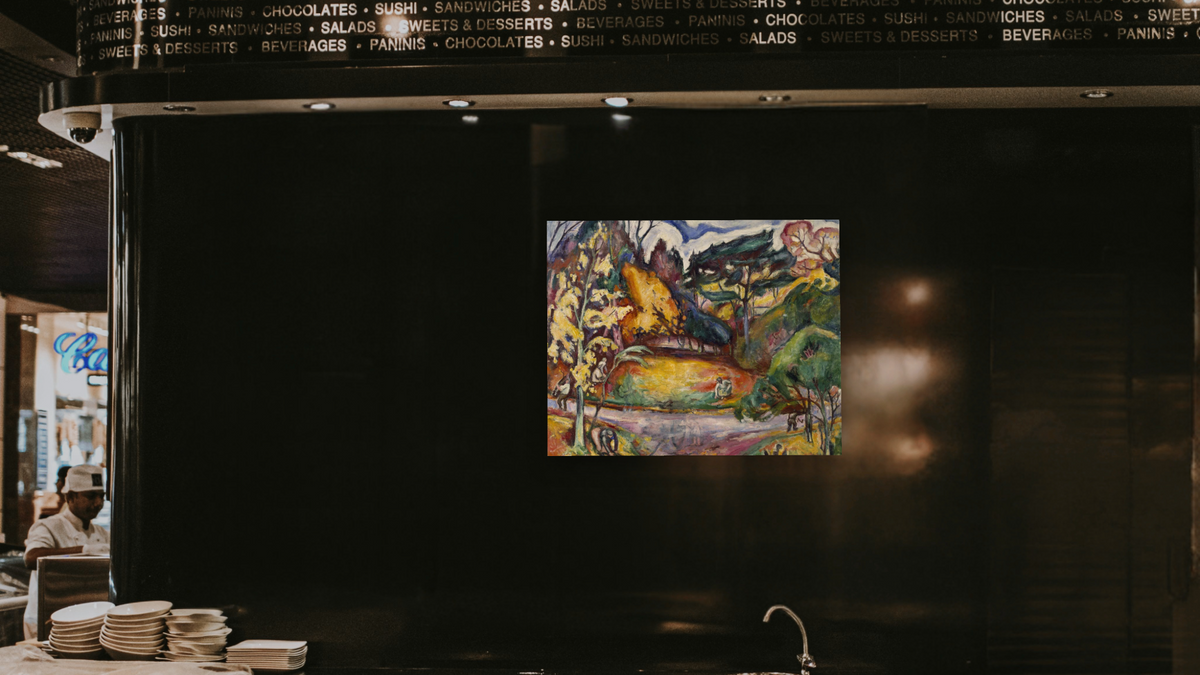Autumn Landscape, La Côte de Grâce by Othon Friesz, shown at 32 × 40 in (81.3 × 101.6 cm) as gallery-wrapped canvas, restaurant