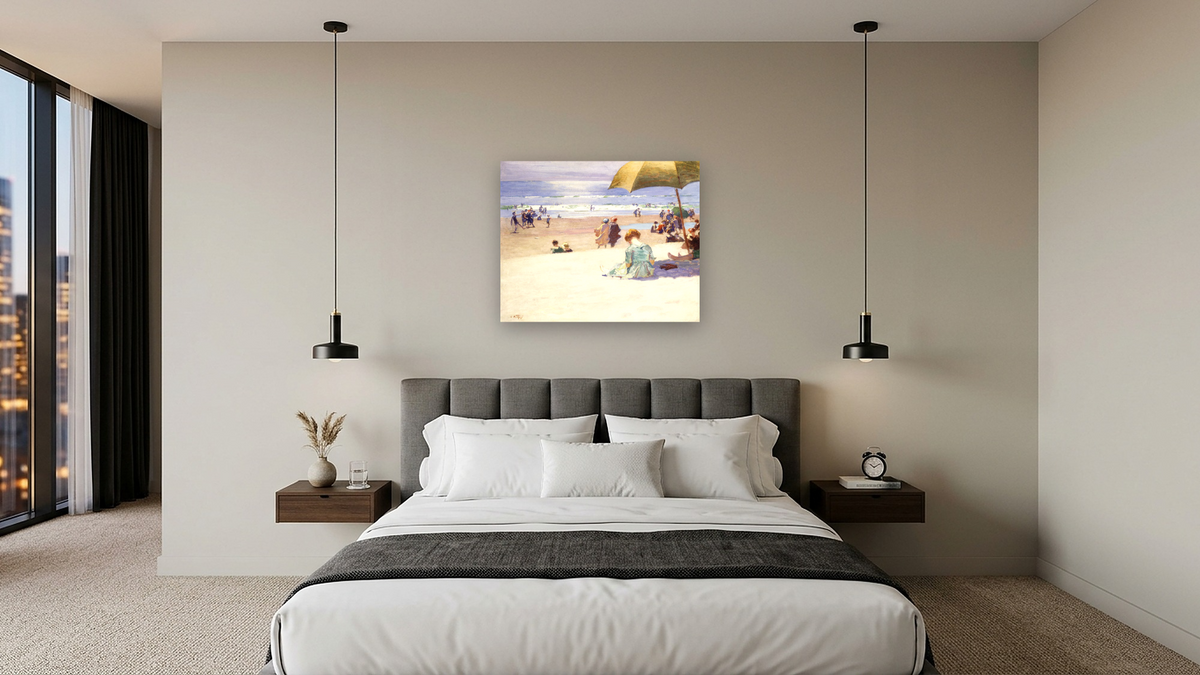 Hourtide by Edward Henry Potthast, shown at 32 × 40 in (81.3 × 101.6 cm) as gallery-wrapped canvas, hotel guest room