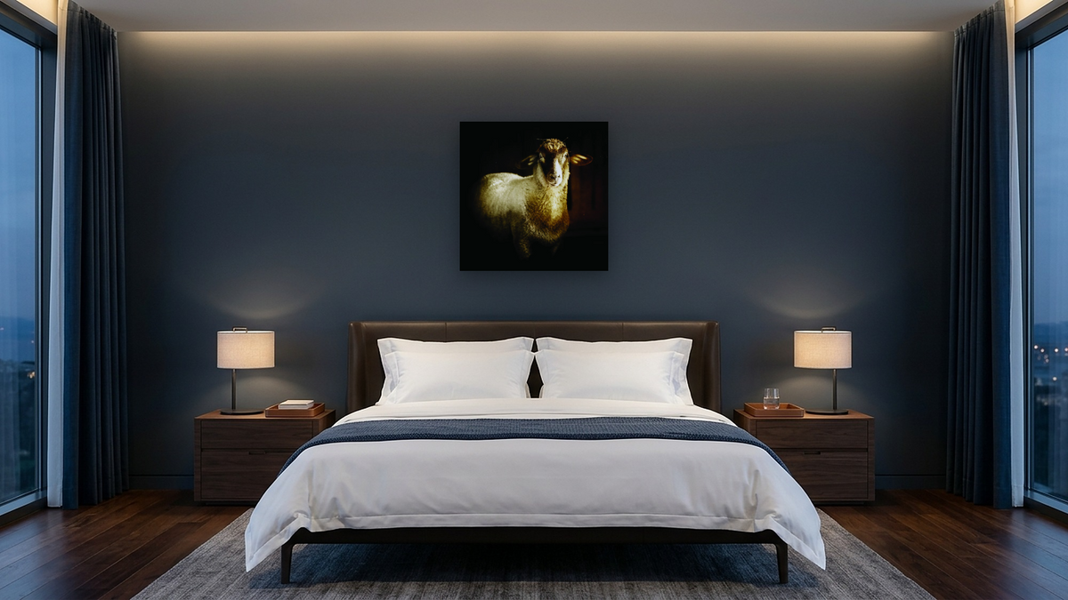 Come as you are by Brandon Luther, shown at 32 × 32 in (81.3 × 81.3 cm) as gallery-wrapped canvas, hotel guest room