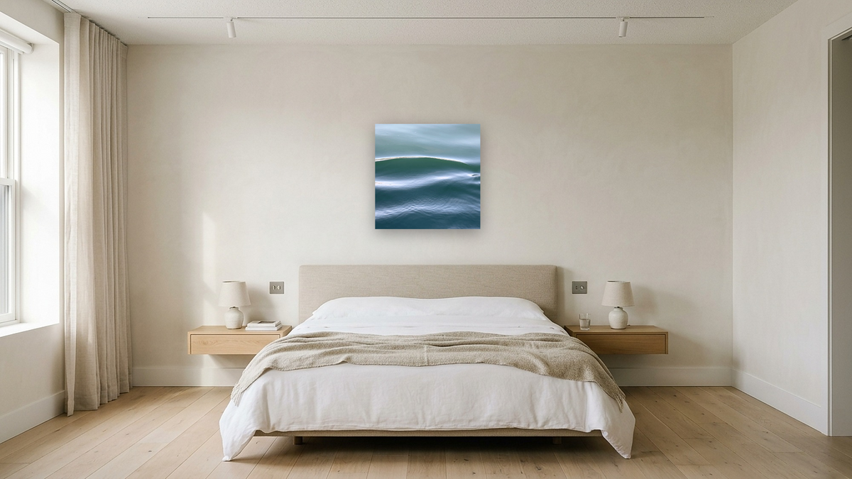 A Cappella by Judith Rayl, shown at 32 × 32 in (81.3 × 81.3 cm) as gallery-wrapped canvas, hotel guest room