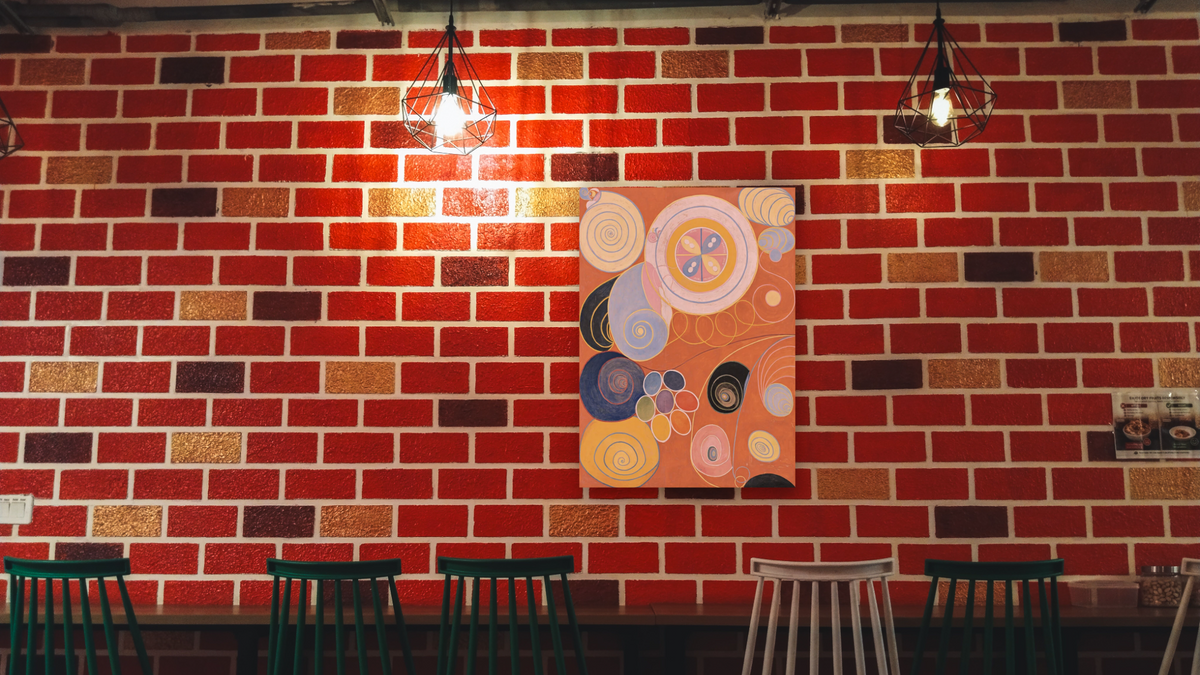 Group IV, The Ten Largest, No. 3 Youth by Hilma af Klint, shown at 30 × 40 in (76.2 × 101.6 cm) as gallery-wrapped canvas, restaurant