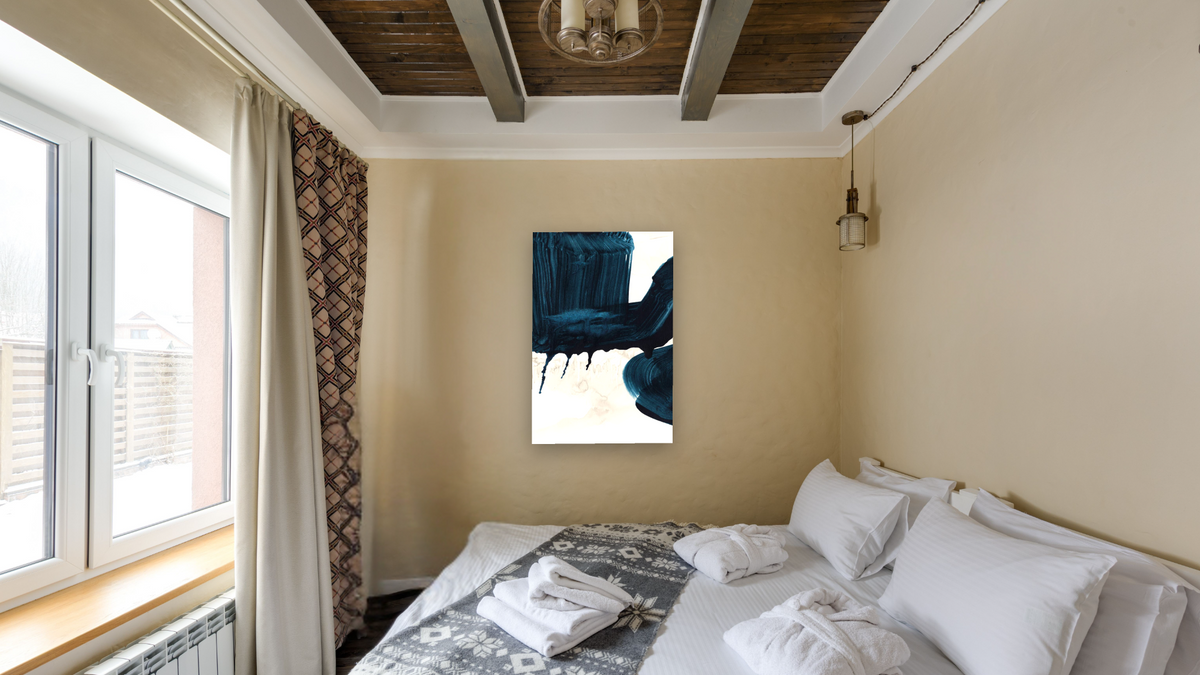 Brush Stokes 1 by Dan Hobday, shown at 28 × 42 in (71.1 × 106.7 cm) as gallery-wrapped canvas, hotel guest room