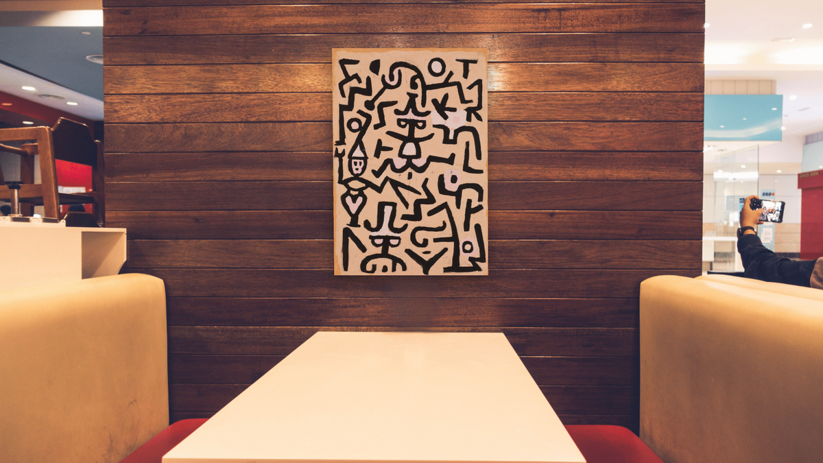 1984.315.57 by Paul Klee, shown at 28 × 42 in (71.1 × 106.7 cm) as gallery-wrapped canvas, restaurant
