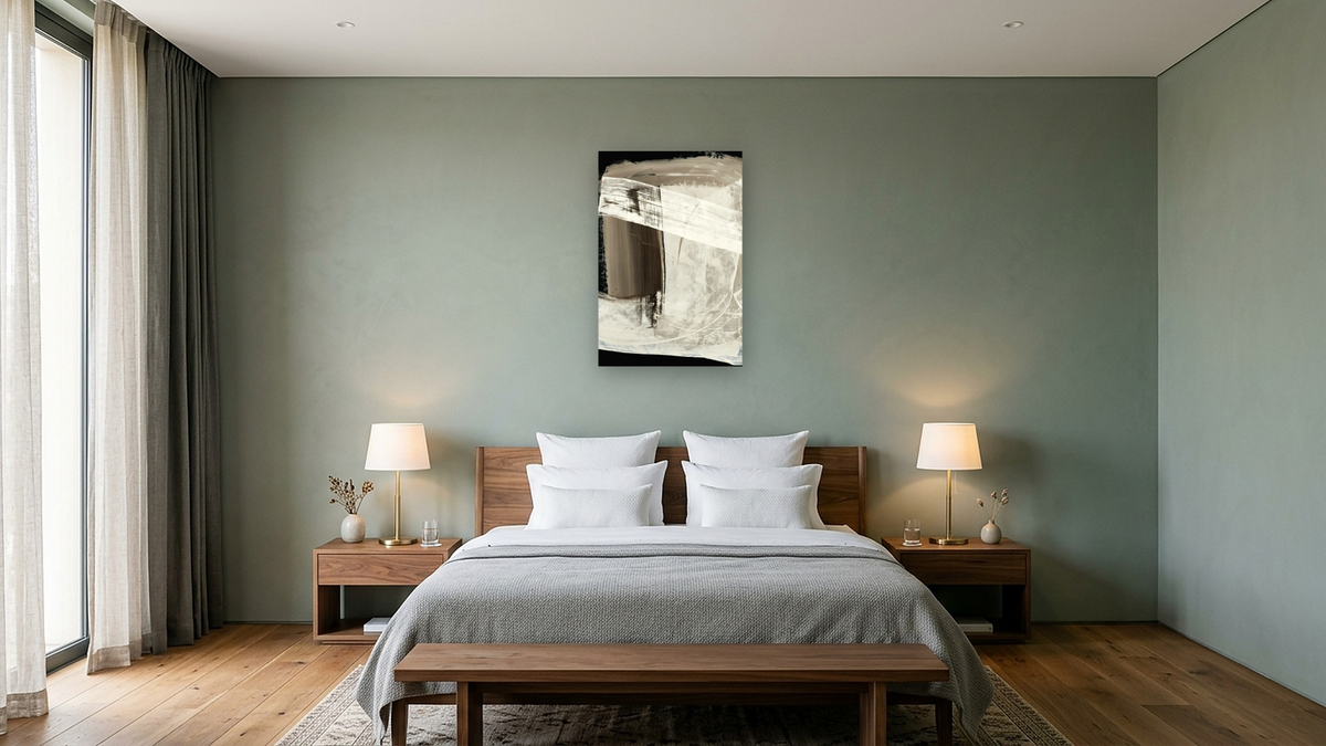 After1 by Dan Hobday, shown at 28 × 42 in (71.1 × 106.7 cm) as gallery-wrapped canvas, hotel guest room