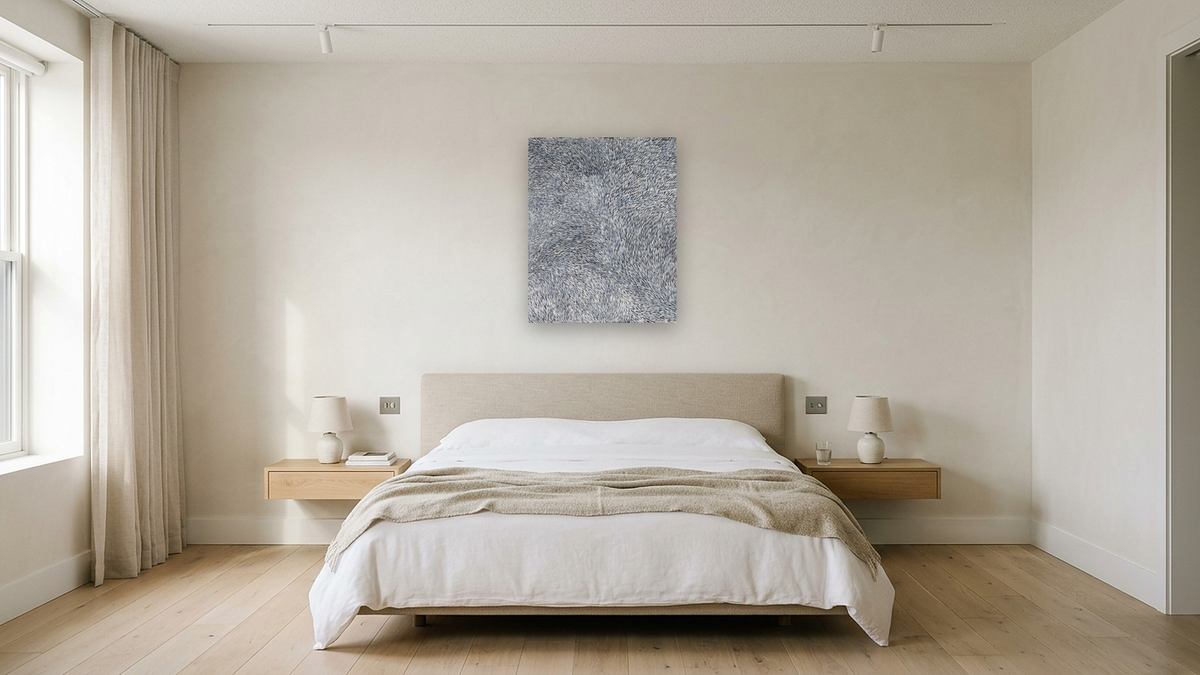 Leafs by Gloria Tamerre Petyarr, shown at 32 × 40 in (81.3 × 101.6 cm) as gallery-wrapped canvas, hotel guest room