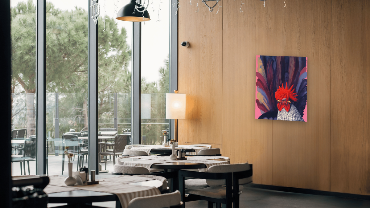 Cockscomb by Alexis Rockman, shown at 32 × 40 in (81.3 × 101.6 cm) as gallery-wrapped canvas, restaurant
