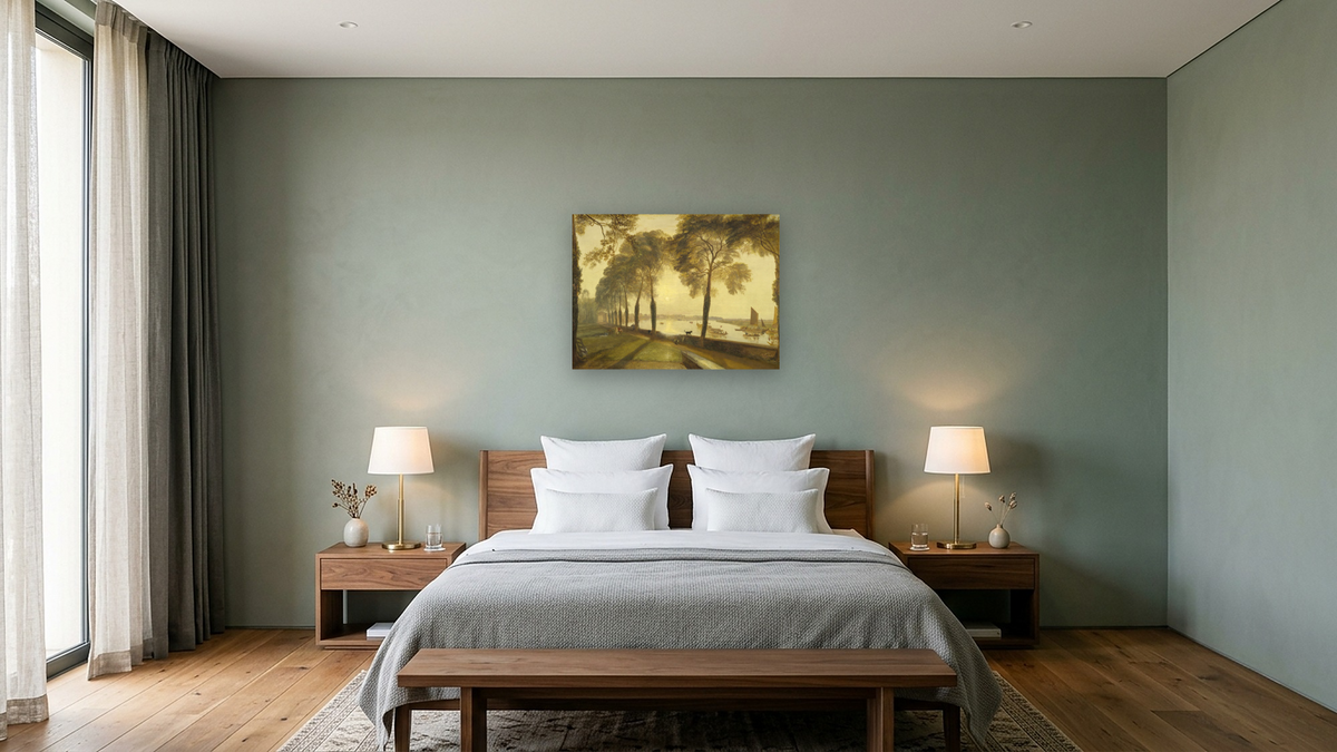 Mortlake Terrace by Joseph Mallord William Turner, shown at 30 × 40 in (76.2 × 101.6 cm) as gallery-wrapped canvas, hotel guest room
