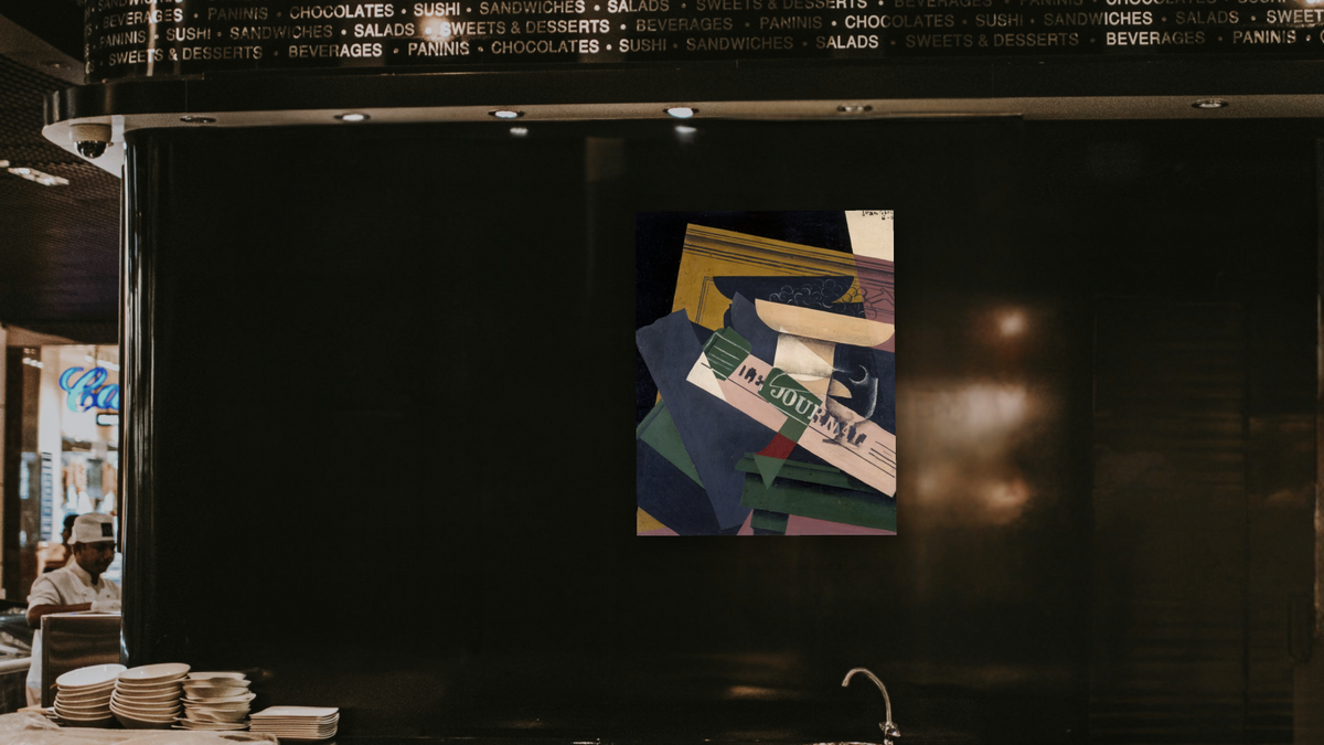 Les Raisins by Juan Gris, shown at 32 × 40 in (81.3 × 101.6 cm) as gallery-wrapped canvas, restaurant