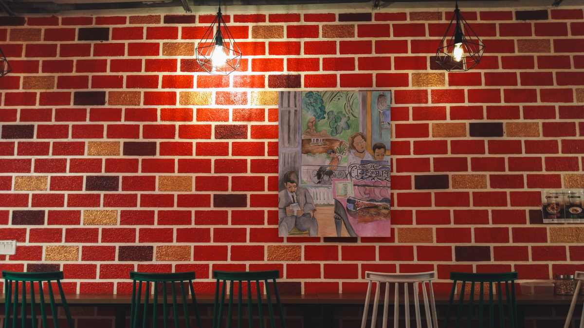 The Music Lesson (La Leçon de musique) by Henri Matisse, shown at 32 × 40 in (81.3 × 101.6 cm) as gallery-wrapped canvas, restaurant