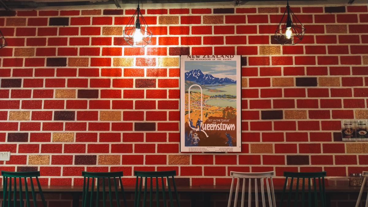 BPL Travel Posters, shown at 28 × 42 in (71.1 × 106.7 cm) as gallery-wrapped canvas, restaurant