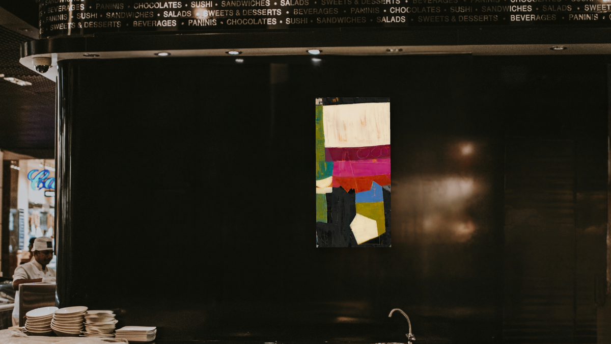 Desert Moon by Louise Gaskill, shown at 20 × 40 in (50.8 × 101.6 cm) as gallery-wrapped canvas, restaurant