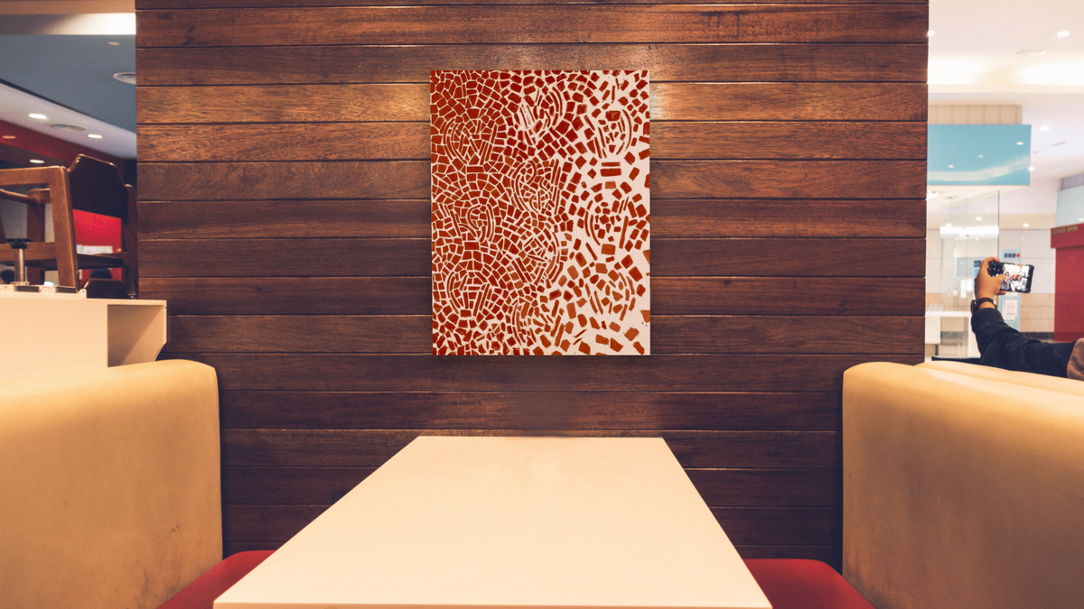 Untitled (Music Series) by Alma Thomas, shown at 30 × 40 in (76.2 × 101.6 cm) as gallery-wrapped canvas, restaurant