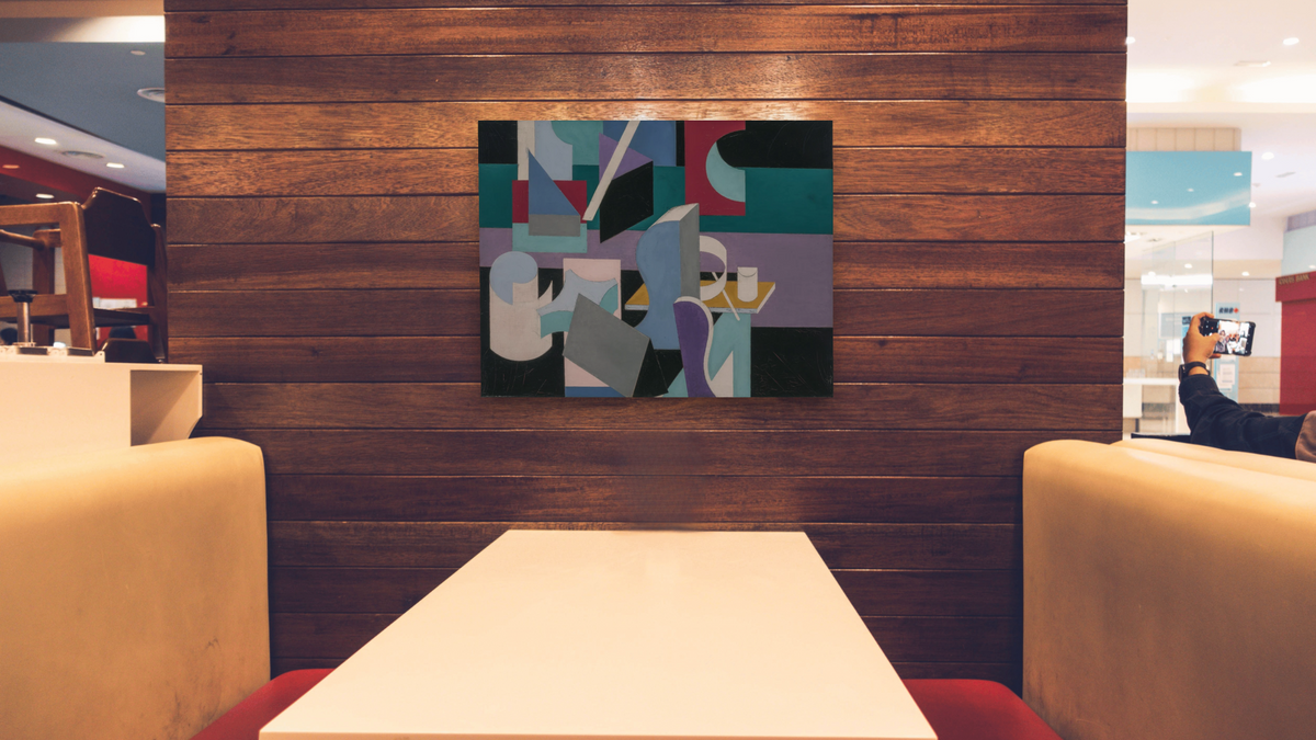 Peinture by Patrick Henry Bruce, shown at 32 × 40 in (81.3 × 101.6 cm) as gallery-wrapped canvas, restaurant