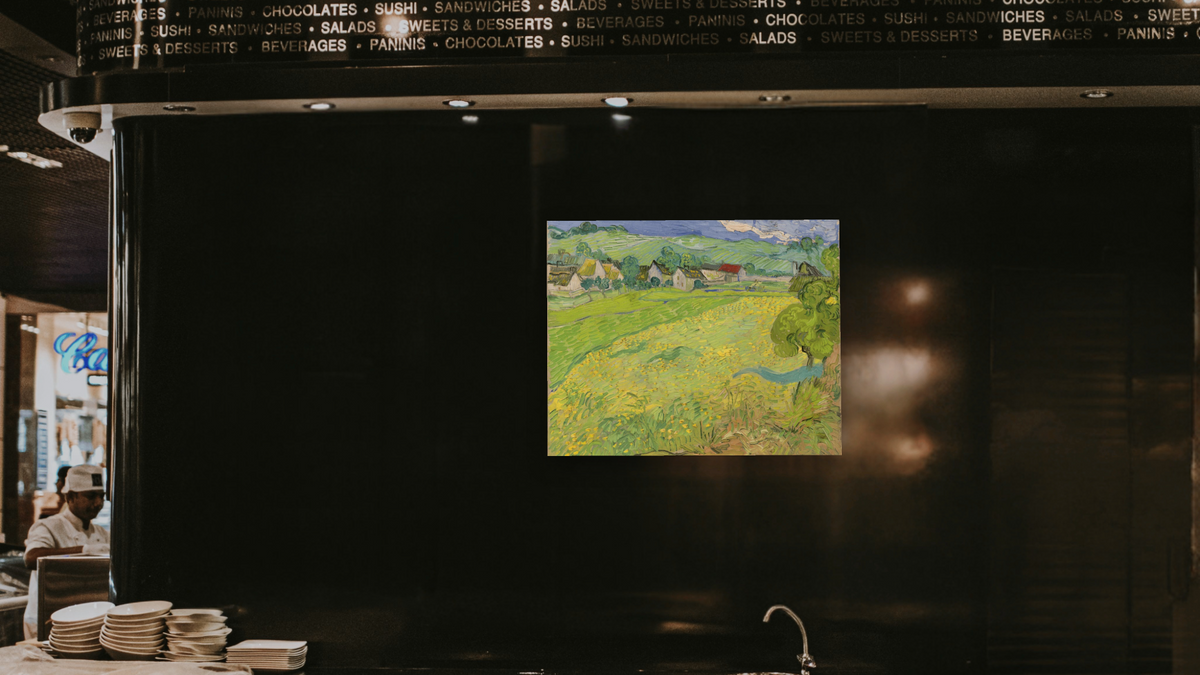 Les Vessenots in Auvers by Vincent van Gogh, shown at 32 × 40 in (81.3 × 101.6 cm) as gallery-wrapped canvas, restaurant