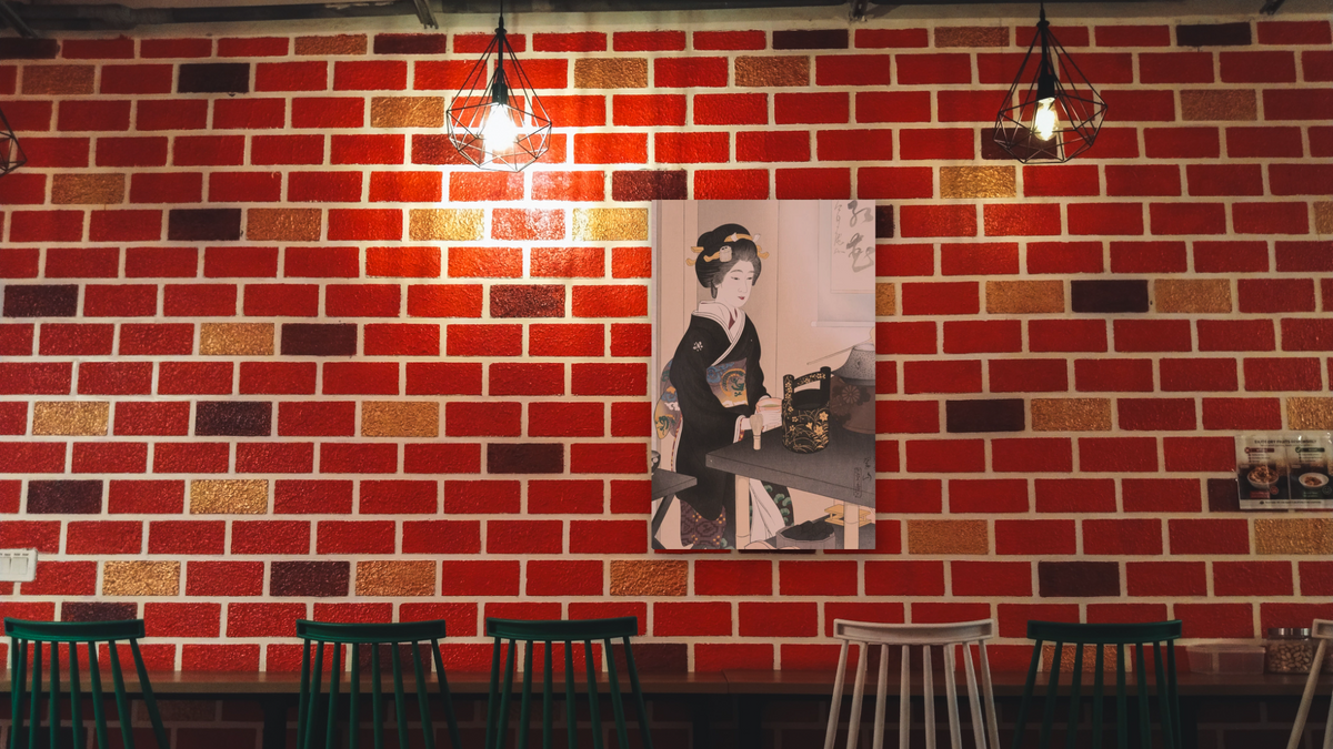 Tea Ceremony at Cherry Dance (Miyako-Odori no Ten-Cha) by Miki Suizan, shown at 28 × 42 in (71.1 × 106.7 cm) as gallery-wrapped canvas, restaurant