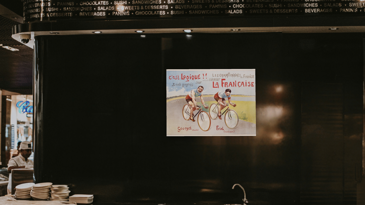 Circa 1906 French Poster for Marque Diamant, shown at 30 × 40 in (76.2 × 101.6 cm) as gallery-wrapped canvas, restaurant
