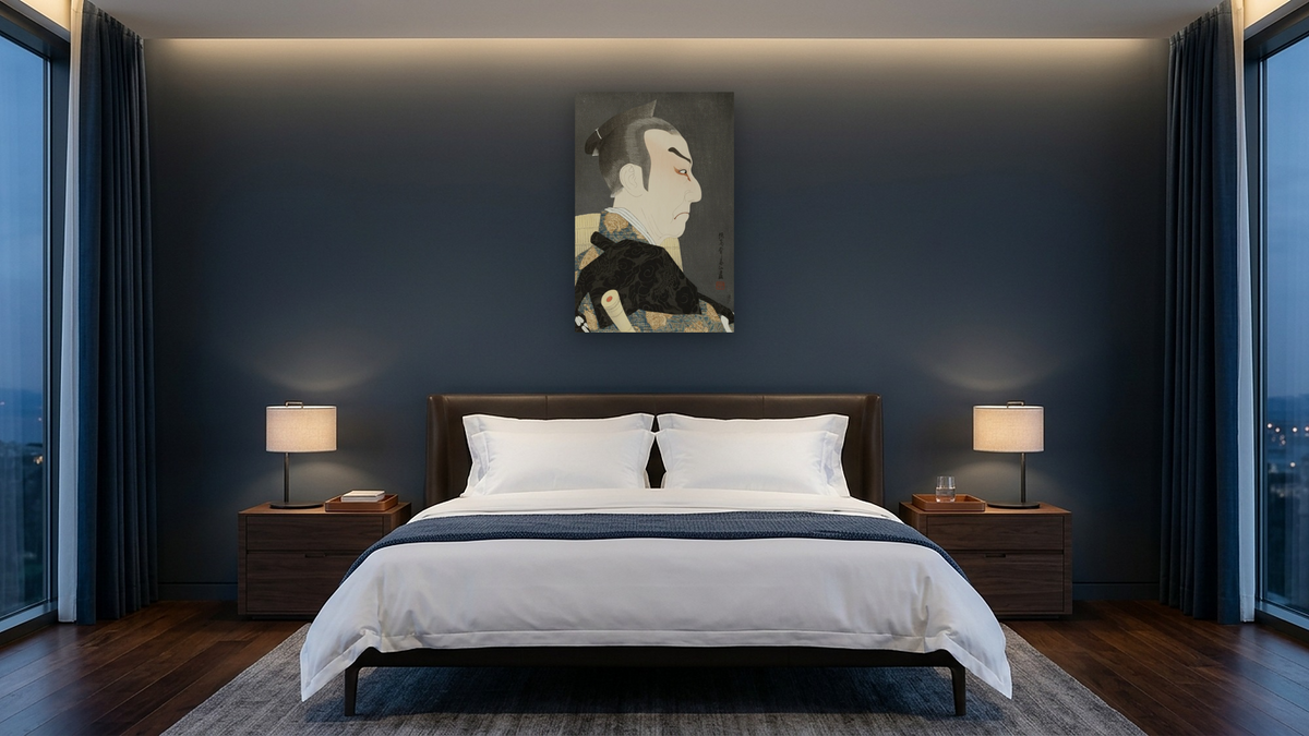 Kataoka Nizayemon as Honzo by Natori Shunsen, shown at 28 × 42 in (71.1 × 106.7 cm) as gallery-wrapped canvas, hotel guest room