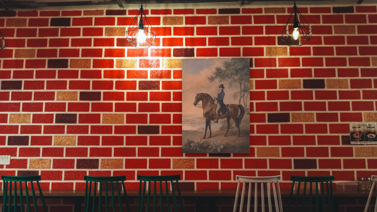 Warren Hastings on his Arabian Horse by George Townly Stubbs, After George Stubbs, shown at 30 × 40 in (76.2 × 101.6 cm) as gallery-wrapped canvas, restaurant