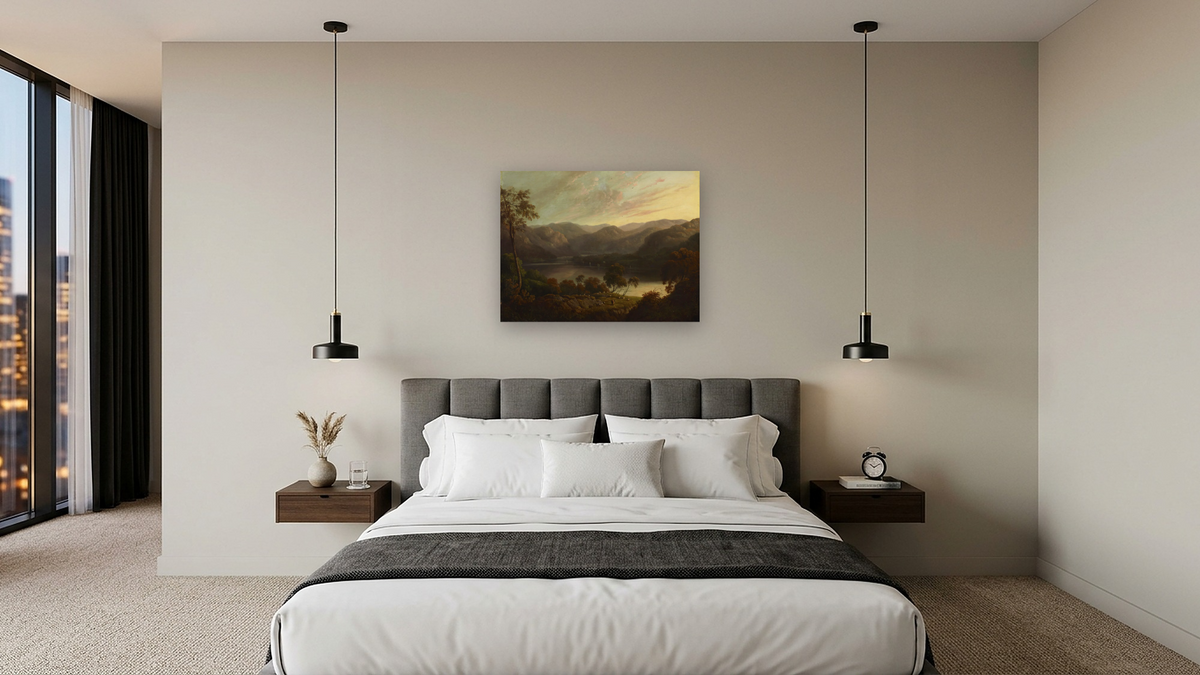 Landscape view in Cumberland by John Glover, shown at 30 × 40 in (76.2 × 101.6 cm) as gallery-wrapped canvas, hotel guest room