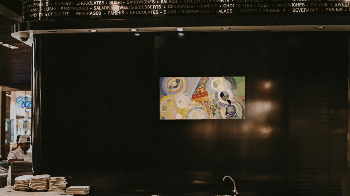 Air, Fire and Water by Robert Delaunay, shown at 20 × 40 in (50.8 × 101.6 cm) as gallery-wrapped canvas, restaurant
