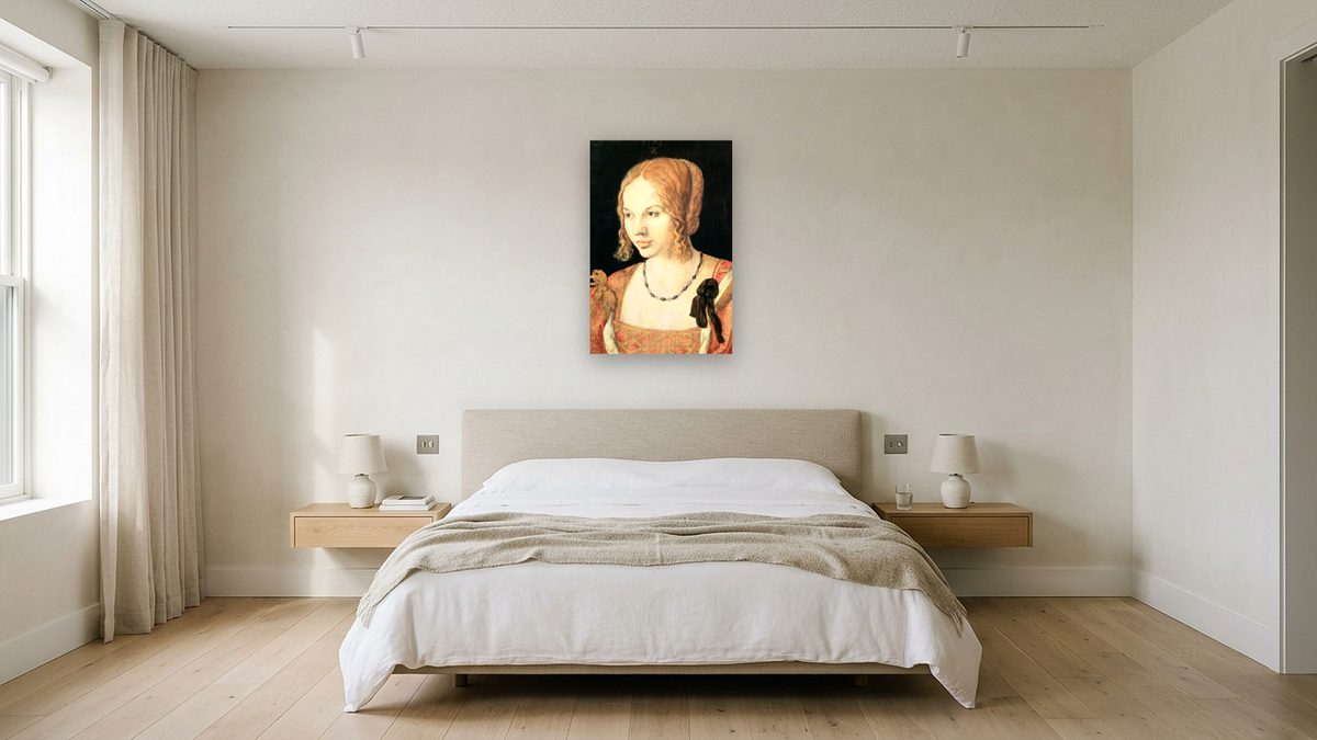 Young Venetian Woman by Albrecht Dürer, shown at 28 × 42 in (71.1 × 106.7 cm) as gallery-wrapped canvas, hotel guest room
