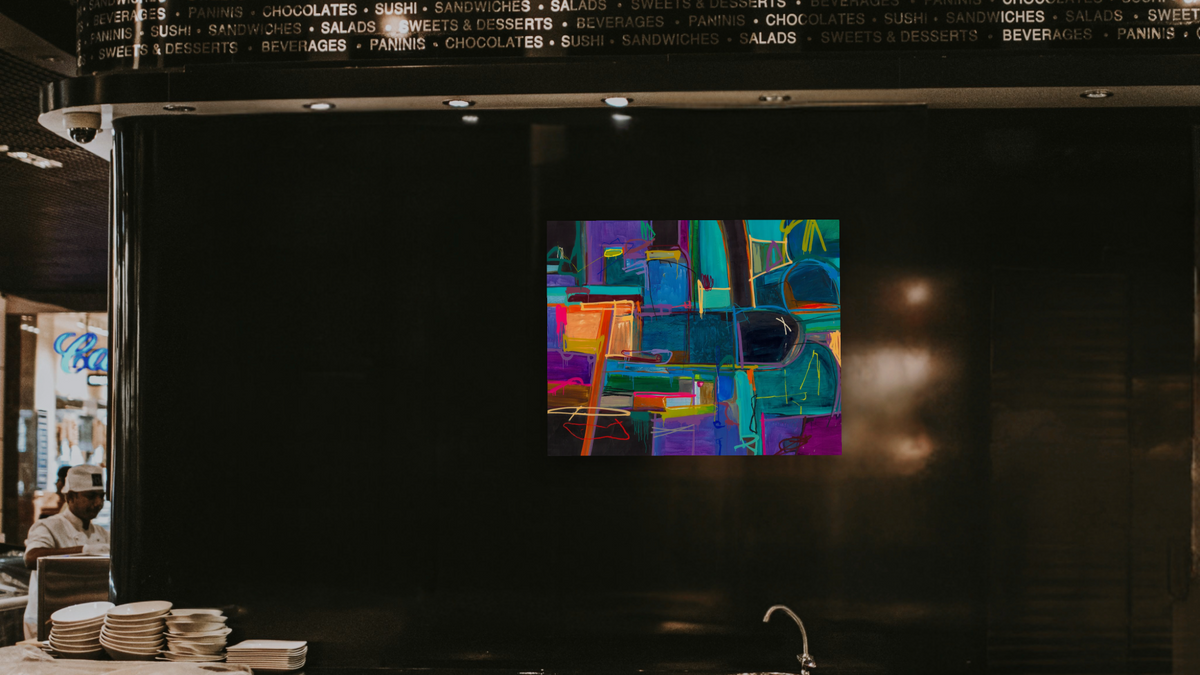 Eastern Promise by Kelly O'Neal, shown at 32 × 40 in (81.3 × 101.6 cm) as gallery-wrapped canvas, restaurant