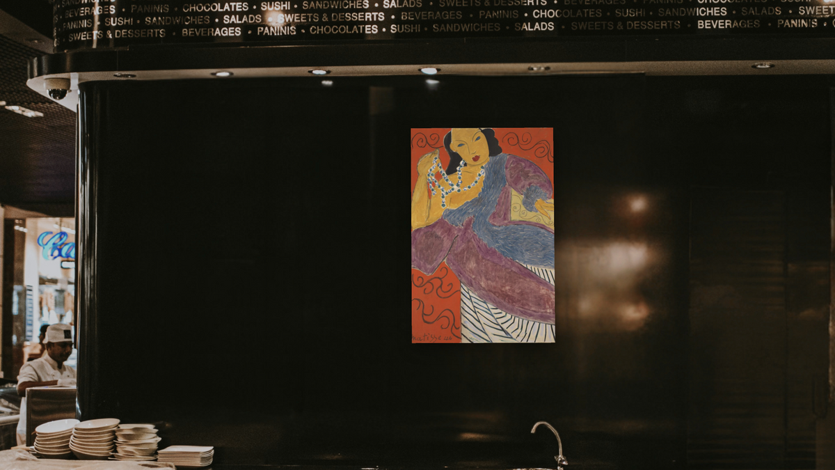 L'Asie (Asia) by Henri Matisse, shown at 28 × 42 in (71.1 × 106.7 cm) as gallery-wrapped canvas, restaurant