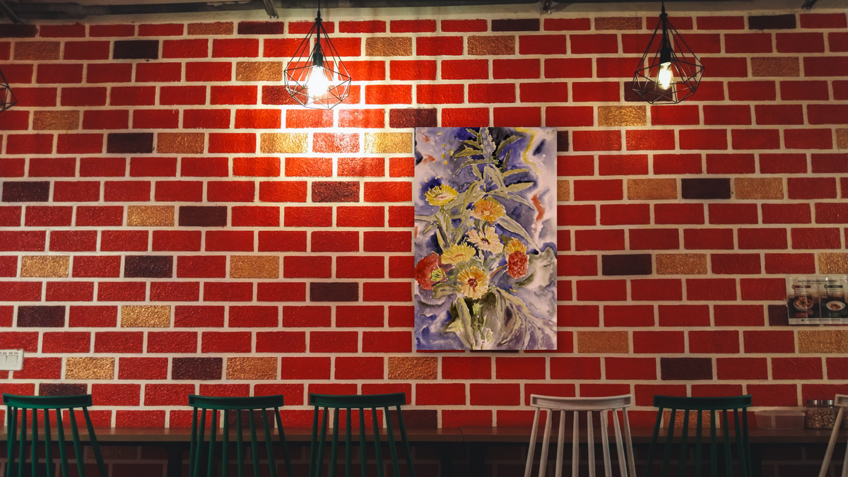 Spray of Flowers by Charles Demuth, shown at 28 × 42 in (71.1 × 106.7 cm) as gallery-wrapped canvas, restaurant