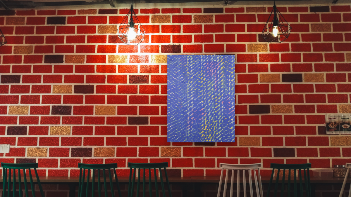 Celestial Fantasy by Alma Thomas, shown at 32 × 40 in (81.3 × 101.6 cm) as gallery-wrapped canvas, restaurant