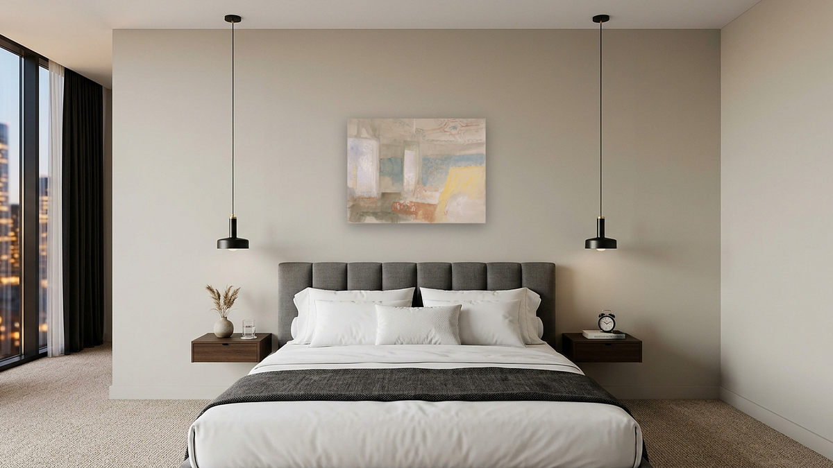 Turner's Bedroom in the Palazzo Giustinian (the Hotel Europa), Venice by Joseph Mallord William Turner, shown at 30 × 40 in (76.2 × 101.6 cm) as gallery-wrapped canvas, hotel guest room