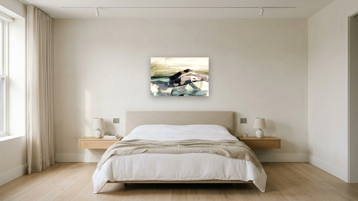 Haytor by Dan Hobday, shown at 28 × 42 in (71.1 × 106.7 cm) as gallery-wrapped canvas, hotel guest room