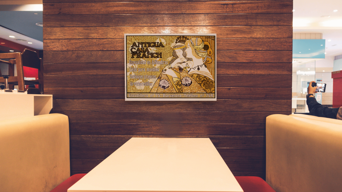 Antigua Casa Franch Poster by Alejandro de Riquer, shown at 30 × 40 in (76.2 × 101.6 cm) as gallery-wrapped canvas, restaurant