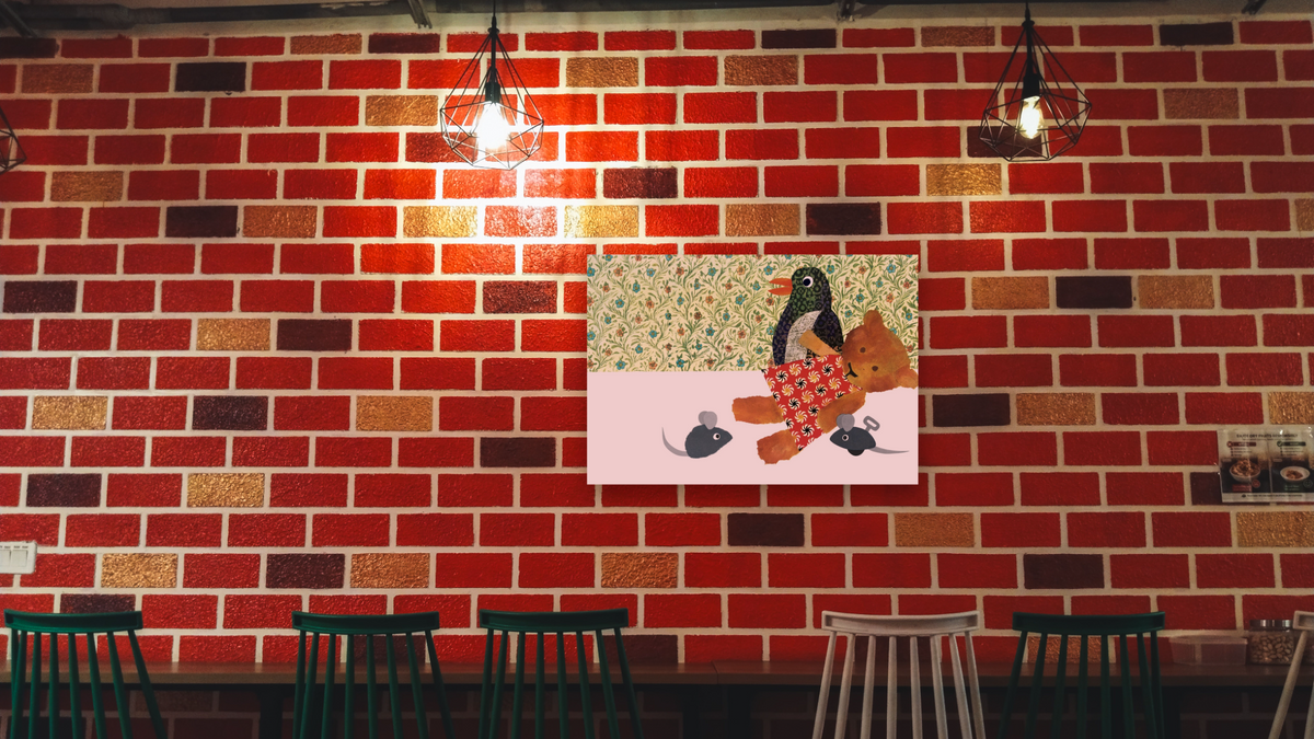 Alexander and the Wind-Up Mouse I by Leo Lionni, shown at 28 × 42 in (71.1 × 106.7 cm) as gallery-wrapped canvas, restaurant