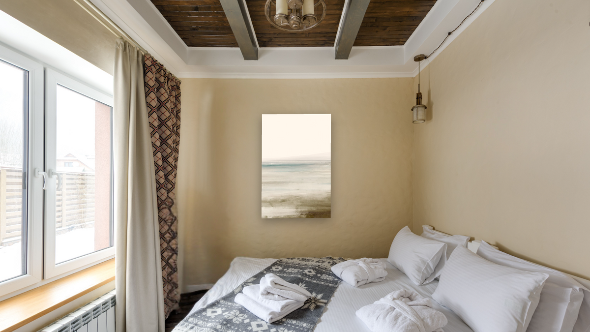 Bay View by Dan Hobday, shown at 28 × 42 in (71.1 × 106.7 cm) as gallery-wrapped canvas, hotel guest room