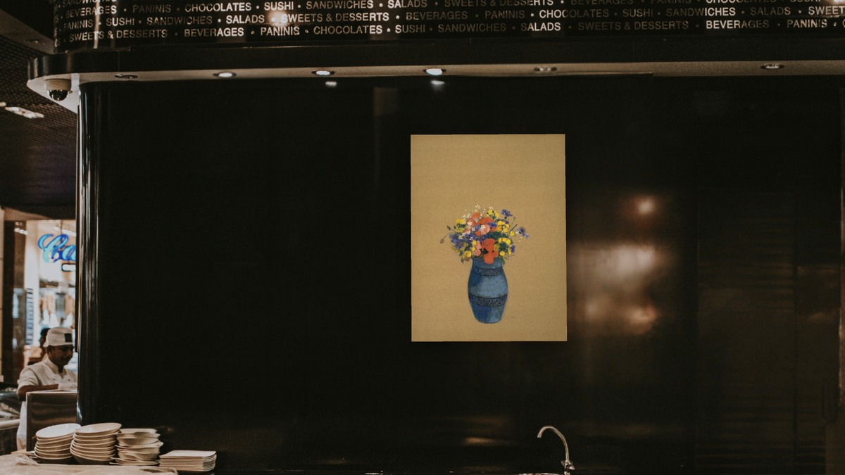 Vase of Flowers by Odilon Redon, shown at 30 × 40 in (76.2 × 101.6 cm) as gallery-wrapped canvas, restaurant
