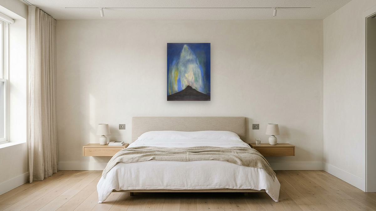 Pyrotechnic Fires by Joseph Stella, shown at 30 × 40 in (76.2 × 101.6 cm) as gallery-wrapped canvas, hotel guest room